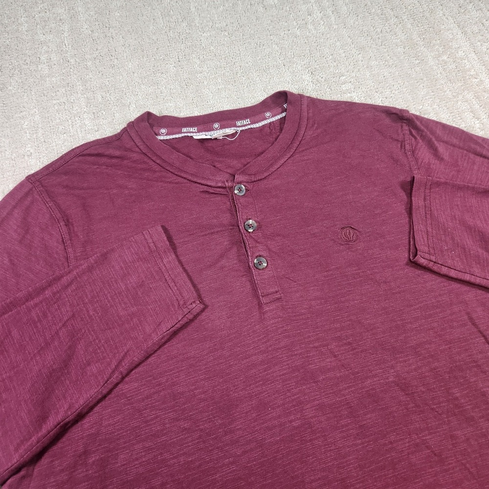 Fat Face Shirt Men XL Slub Cotton Henley Long Sleeve Maroon Minimal Wealth
